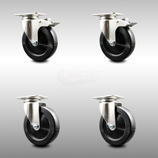 Service Caster 5 Inch 316SS Hard Rubber Wheel Swivel Top Plate Caster Lock Brakes SCC, 2PK SCC-SS316TTL20S514-HRS-2-S-2 - main
